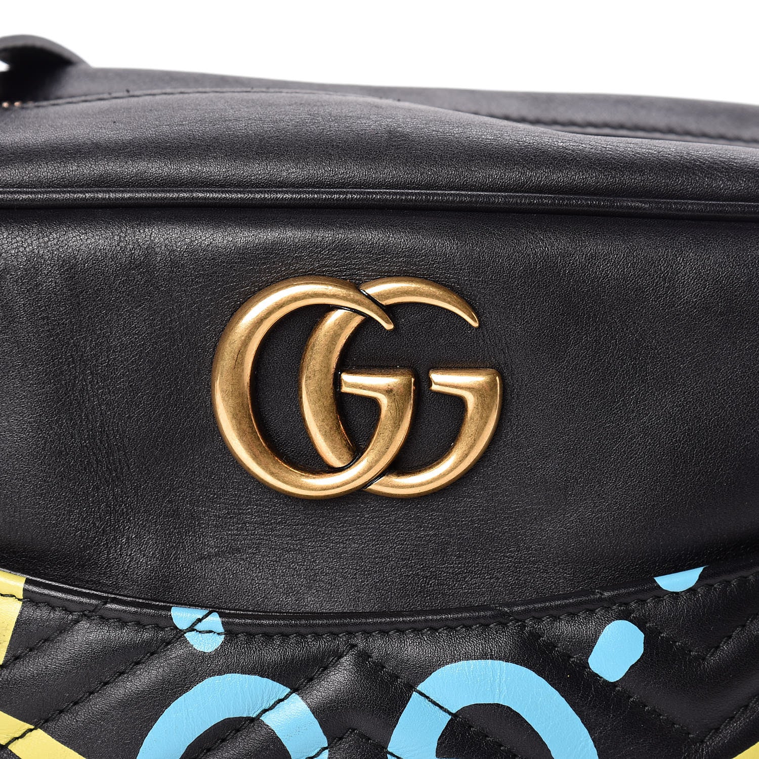 Gucci Calfskin Matelasse GucciGhost Medium GG Marmont Chain Shoulder Bag Black New Acquamarine 22 of 22