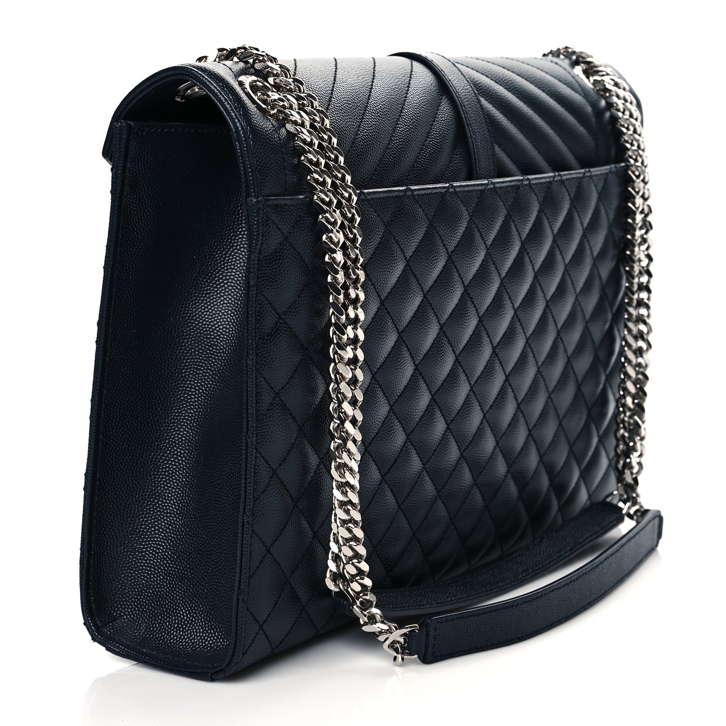Grain De Poudre Mixed Matelasse Triquilt Large Monogram Satchel Deep Marine