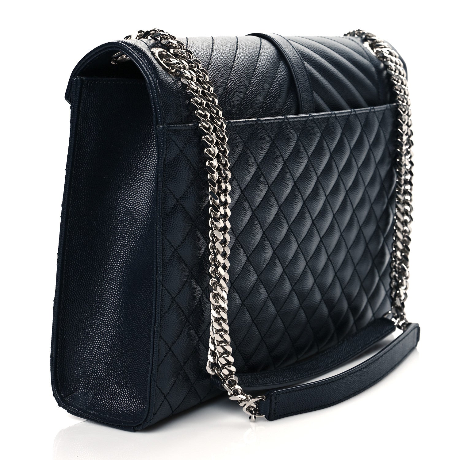 Saint Laurent Grain De Poudre Mixed Matelasse Triquilt Large Monogram Satchel Deep Marine 3 of 10