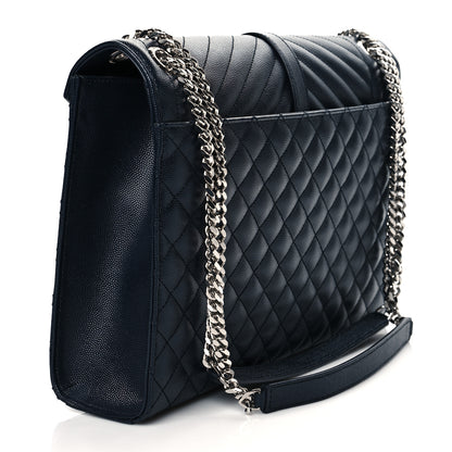 Saint Laurent Grain De Poudre Mixed Matelasse Triquilt Large Monogram Satchel Deep Marine 3 of 10
