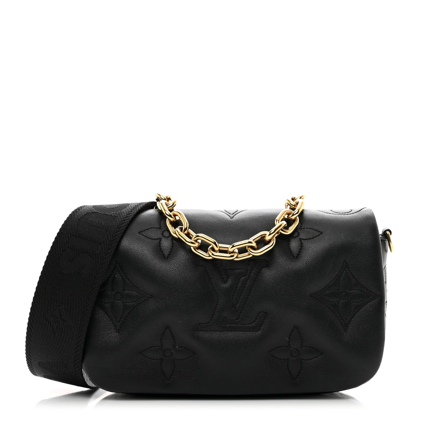 Calfskin Bubblegram Wallet On Strap Black