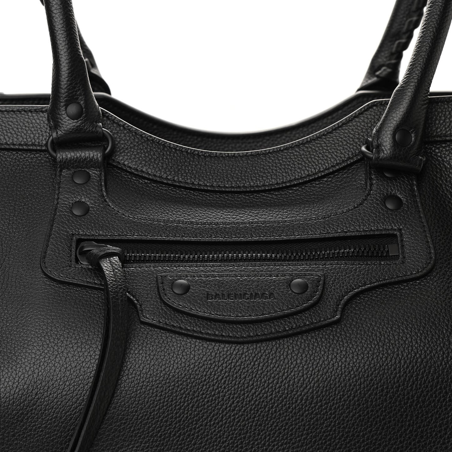 Grained Calfskin Neo Classic Black Hardware Large Top Handle Bag Black