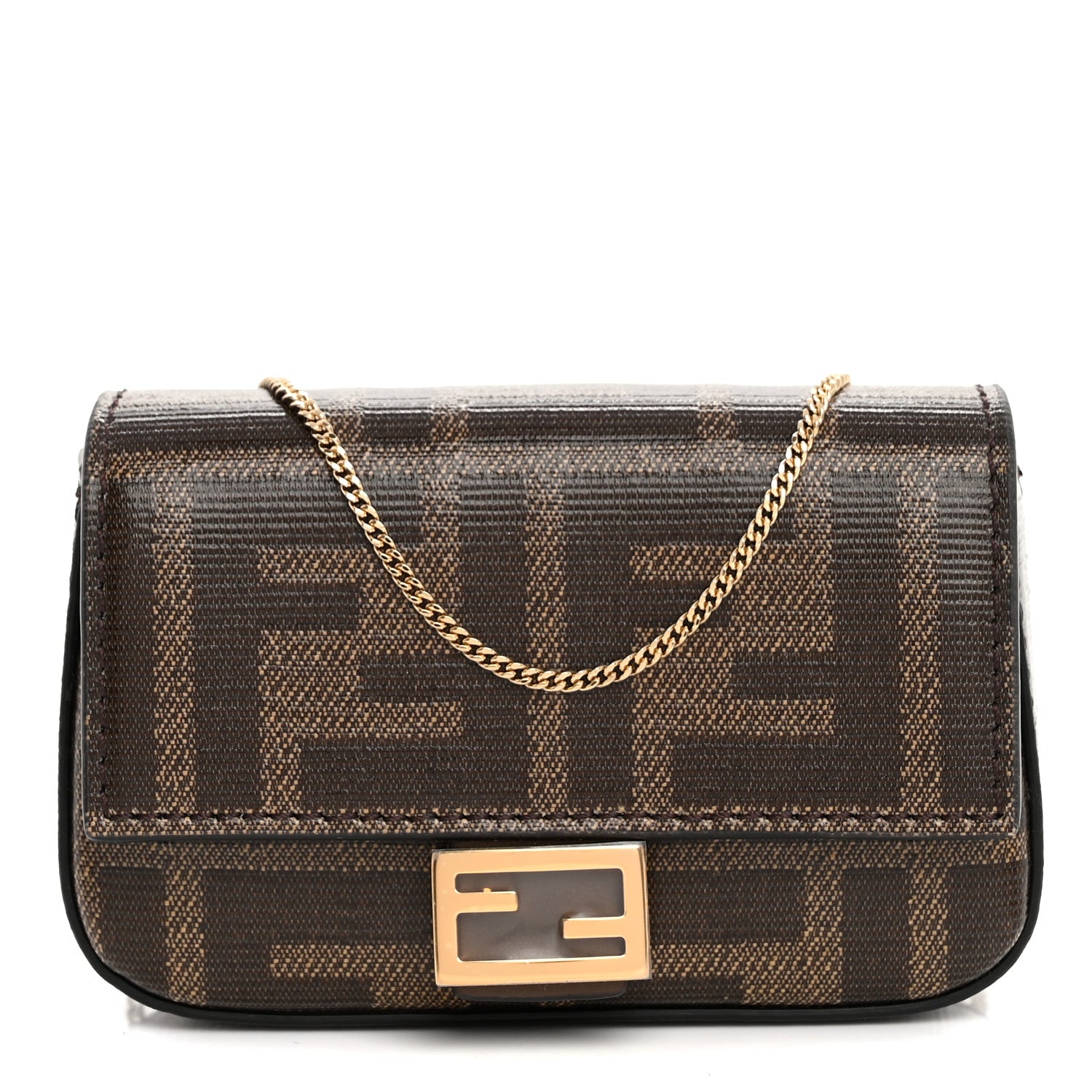 Fendi Glazed Fabric FF 1974 Nano Baguette Charm Mogano Panna 1 of 9