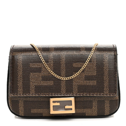 Fendi Glazed Fabric FF 1974 Nano Baguette Charm Mogano Panna 1 of 9