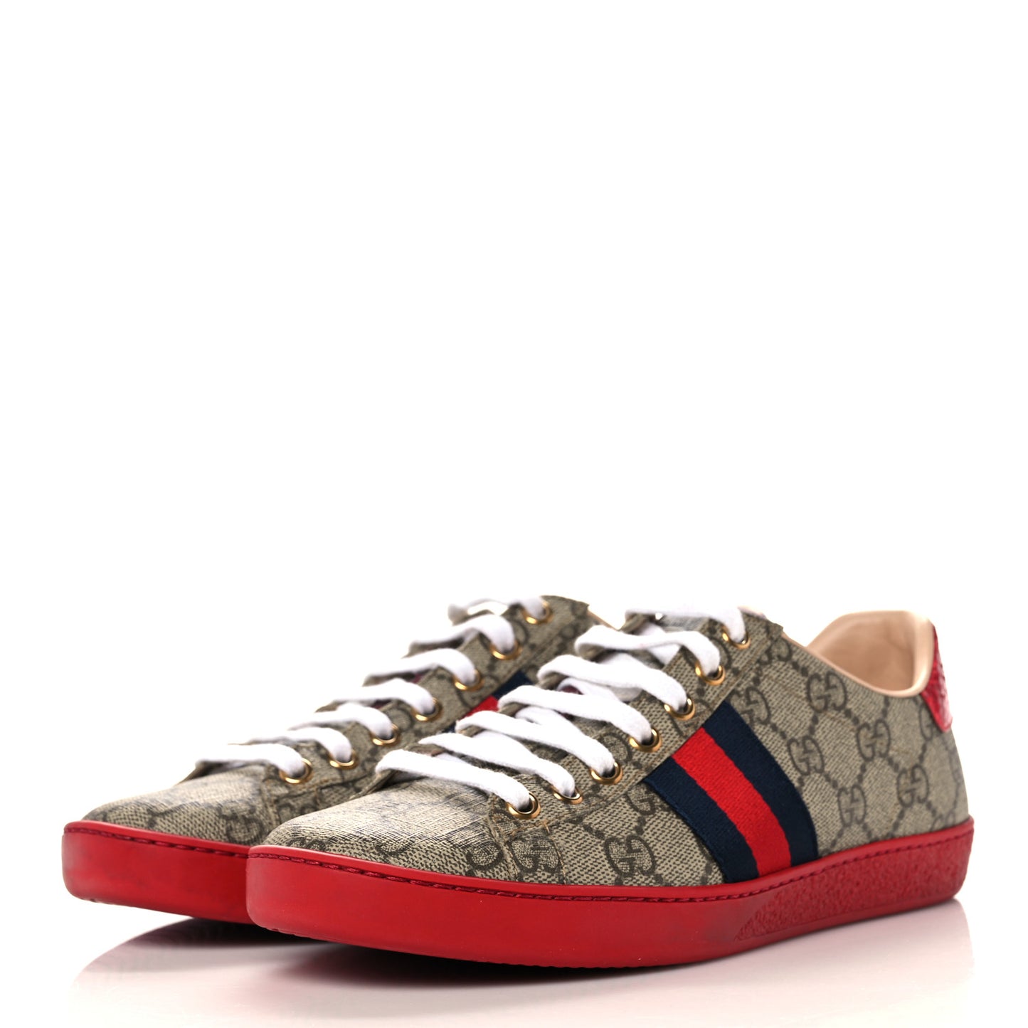 GG Supreme Monogram Ayers Mens New Ace Low-Top Sneaker 36 Beige Red