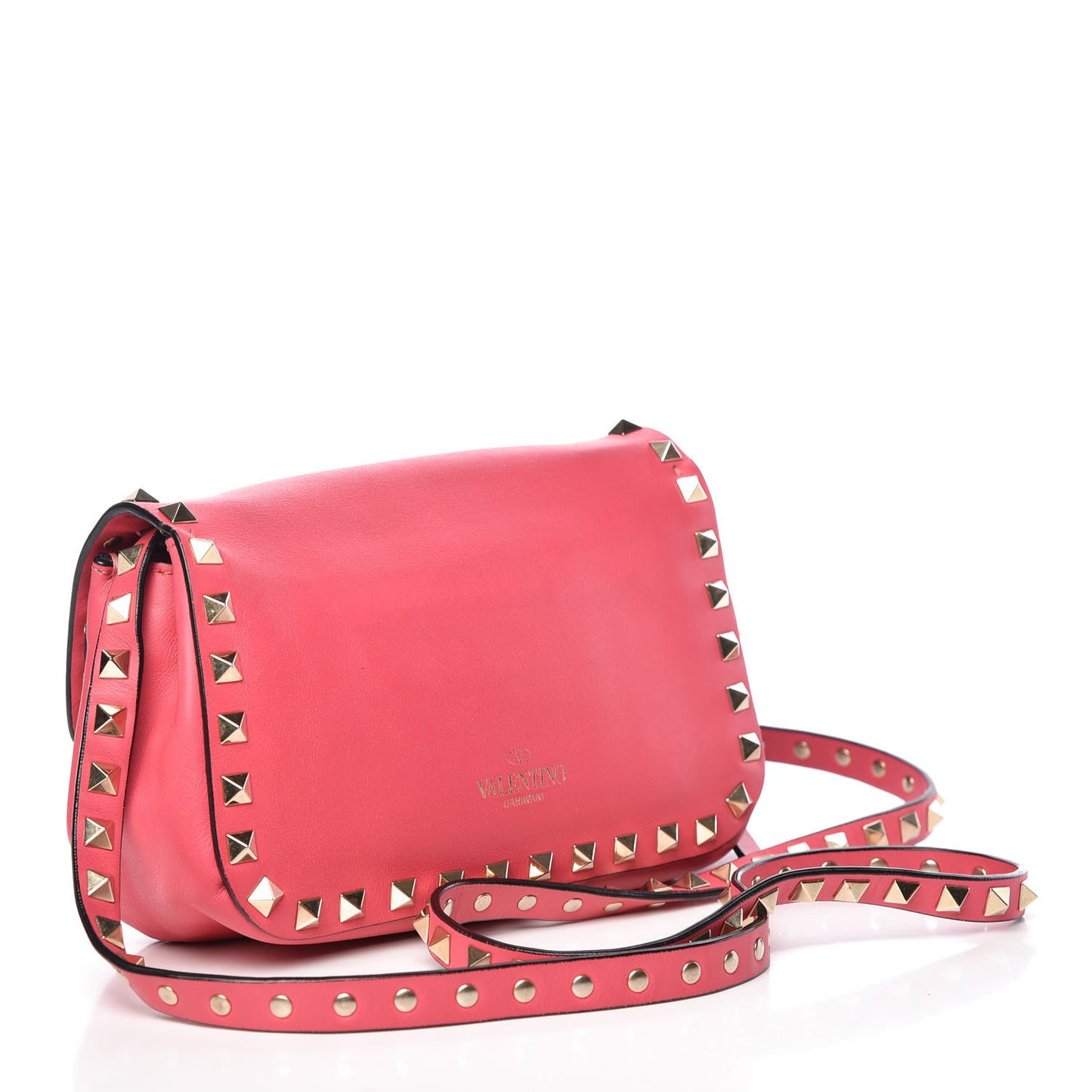 Vitello Mini Rockstud Flap Saddle Crossbody Bag Deep Rose