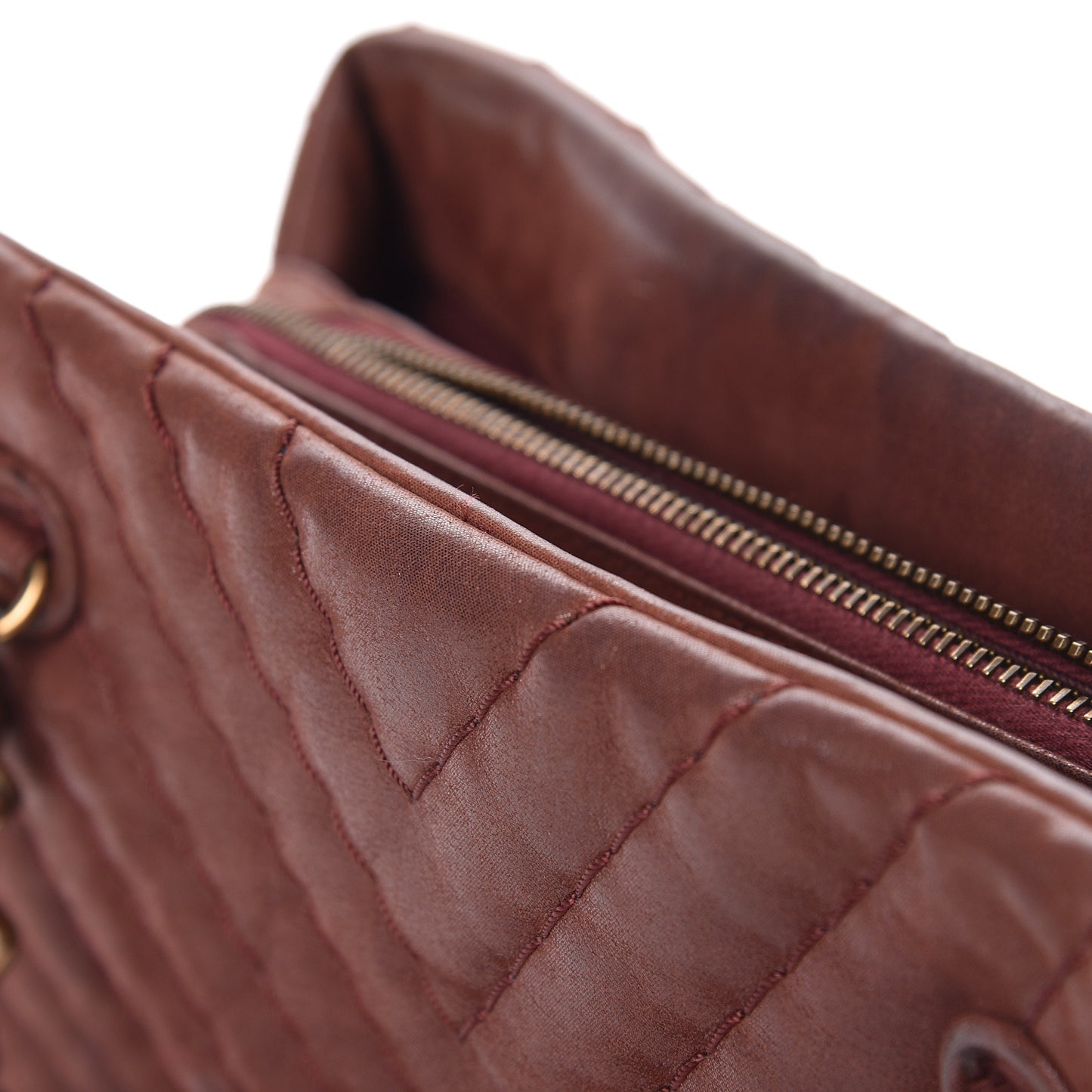 Iridescent Calfskin Chevron Quilted Surpique Tote Burgundy