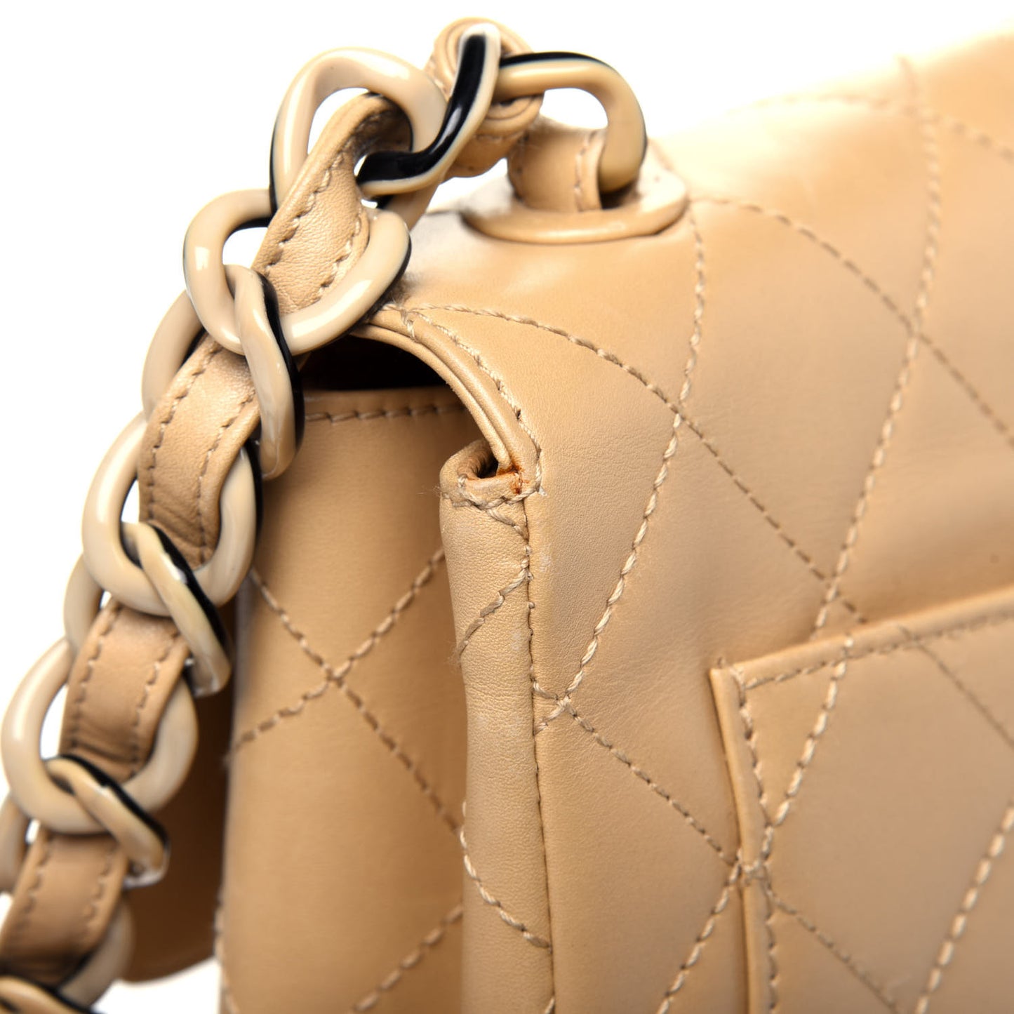 Lambskin Bekko Resin Jumbo Single Flap Beige