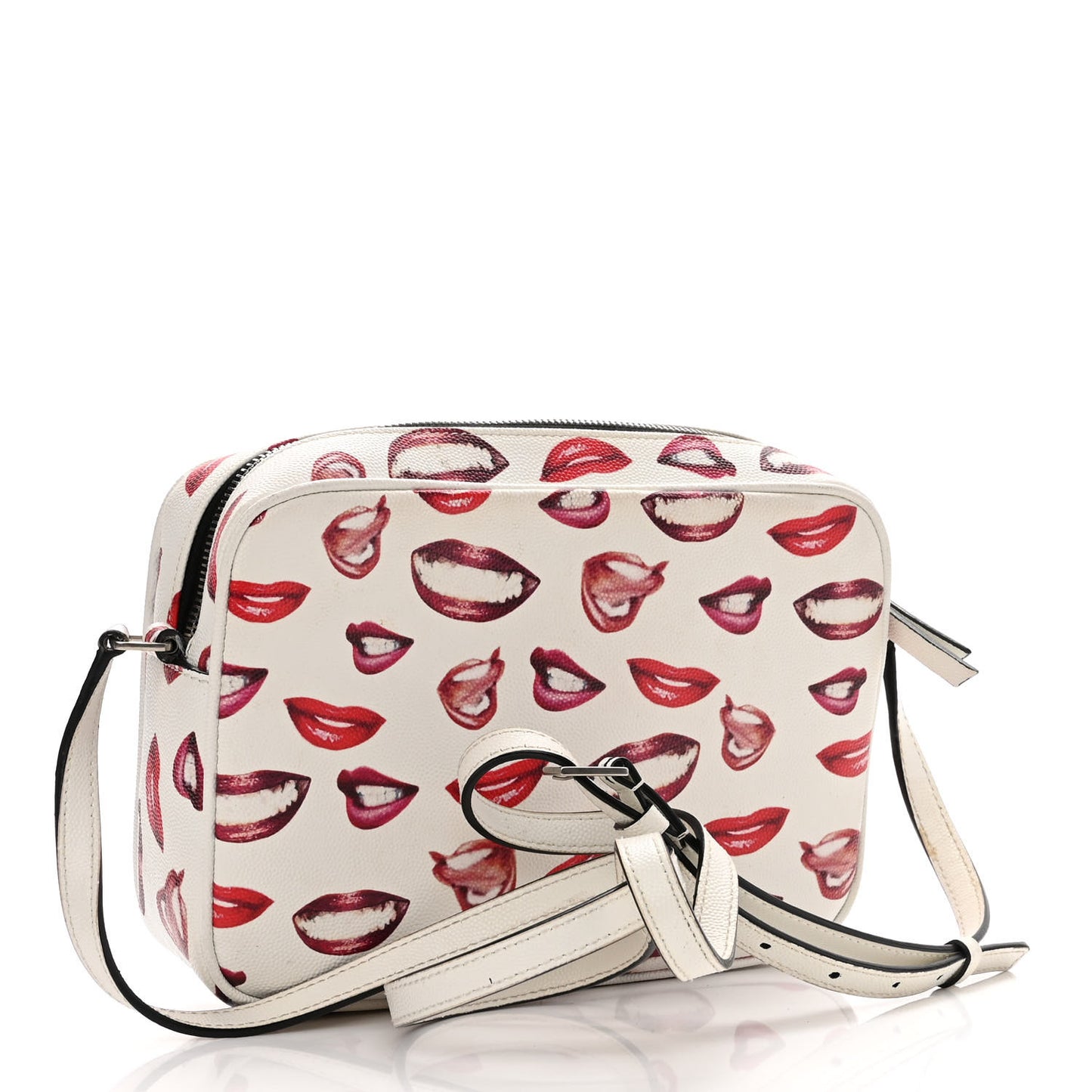 Grain De Poudre Lips Print Medium Classic Monogram Camera Bag White Red