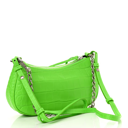 Balenciaga Extra Supple Calfskin Crocodile Embossed Le Cagole Mini Purse With Chain Acid Green 2 of 9