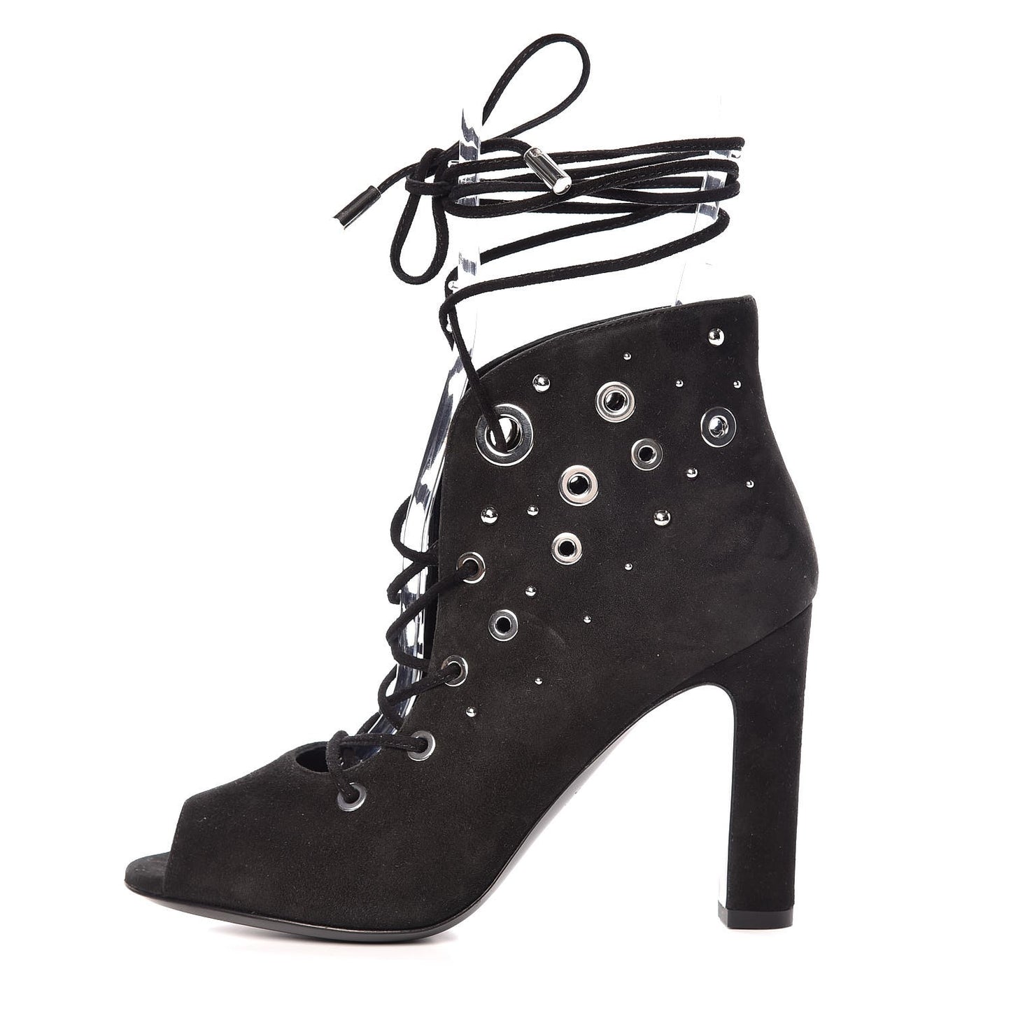 Suede Goatskin Parade Lace Up Ankle Boots 36 Black