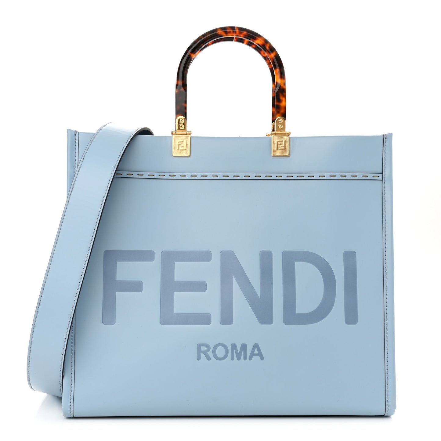 Vitello King Plexiglass Logo Embossed Medium Fendi Sunshine Shopper Tote Azzurro Baby