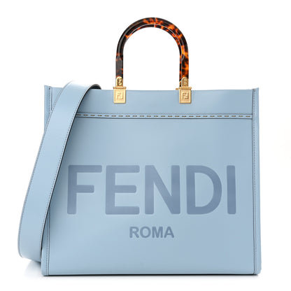 Fendi Vitello King Plexiglass Logo Embossed Medium Fendi Sunshine Shopper Tote Azzurro Baby 1 of 10