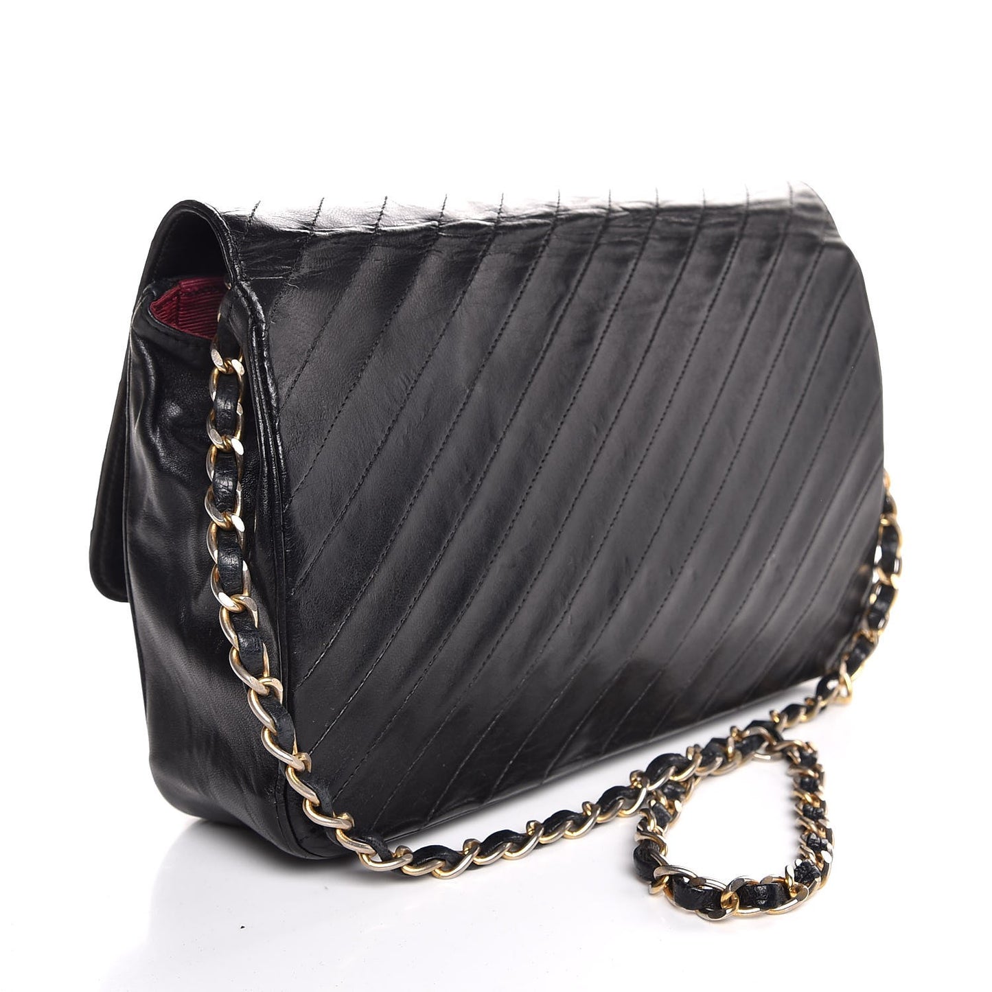 Lambskin Diagonal Quilted Small Single Flap Black