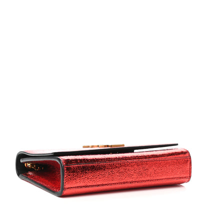 Saint Laurent Metallic Calfskin Small Classic Monogram Kate Satchel Red 4 of 8