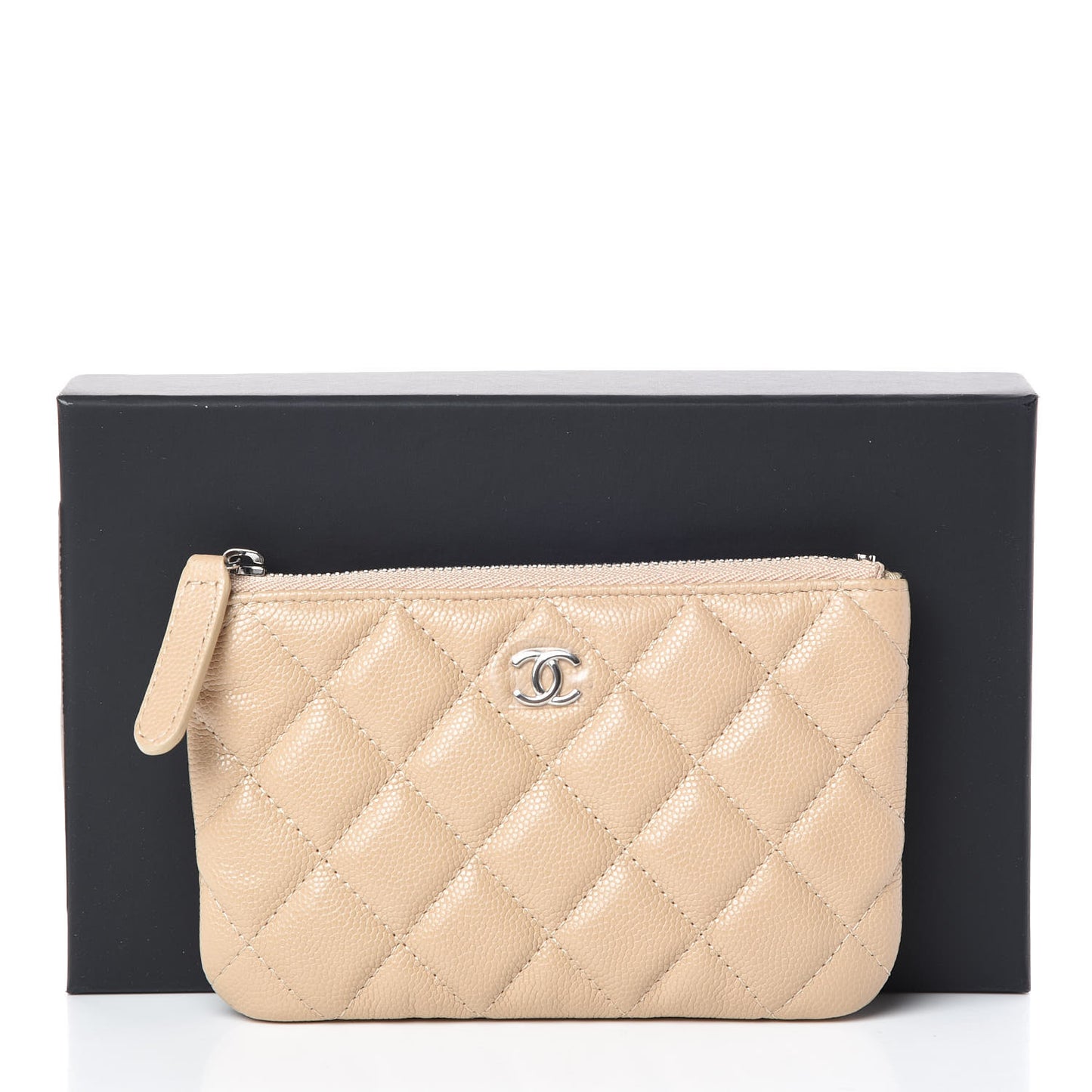 Caviar Quilted Small Cosmetic Case Beige