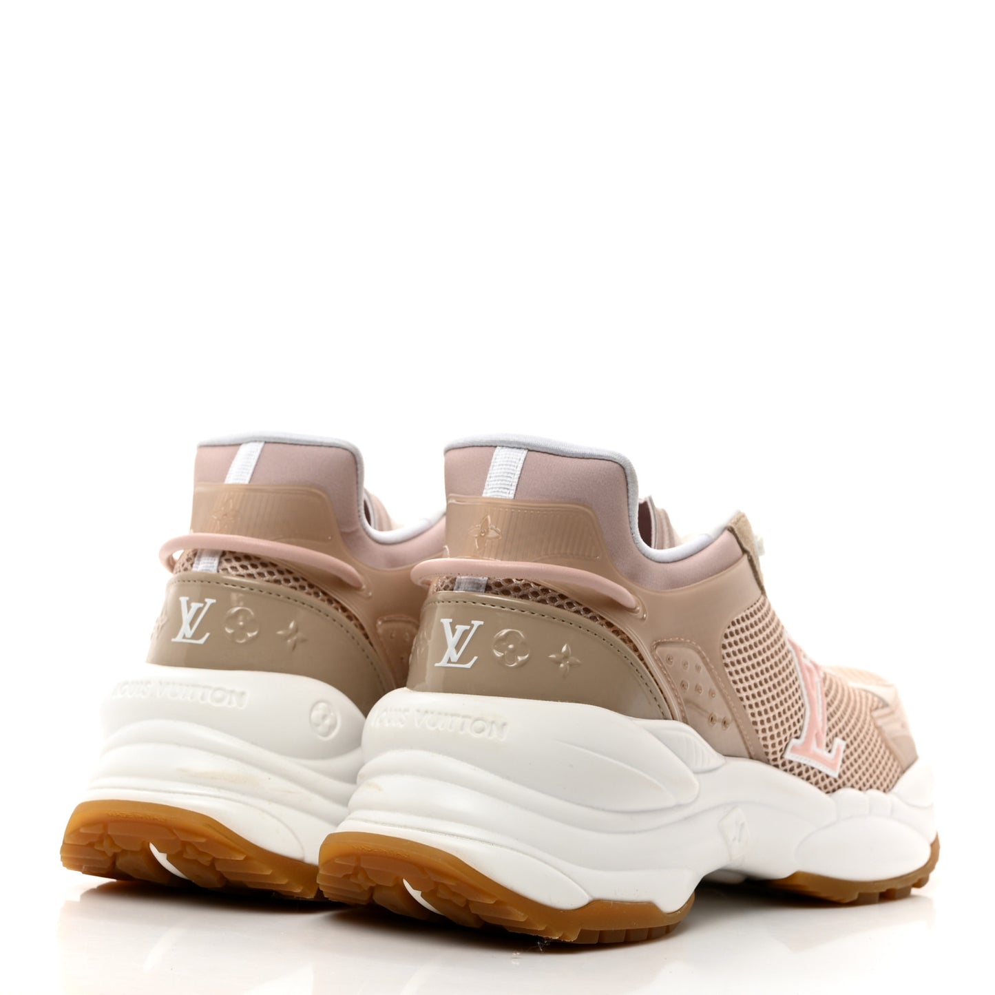 Patent Calfskin Technical Mesh Monogram Run 55 Sneakers 39 Beige Pink White