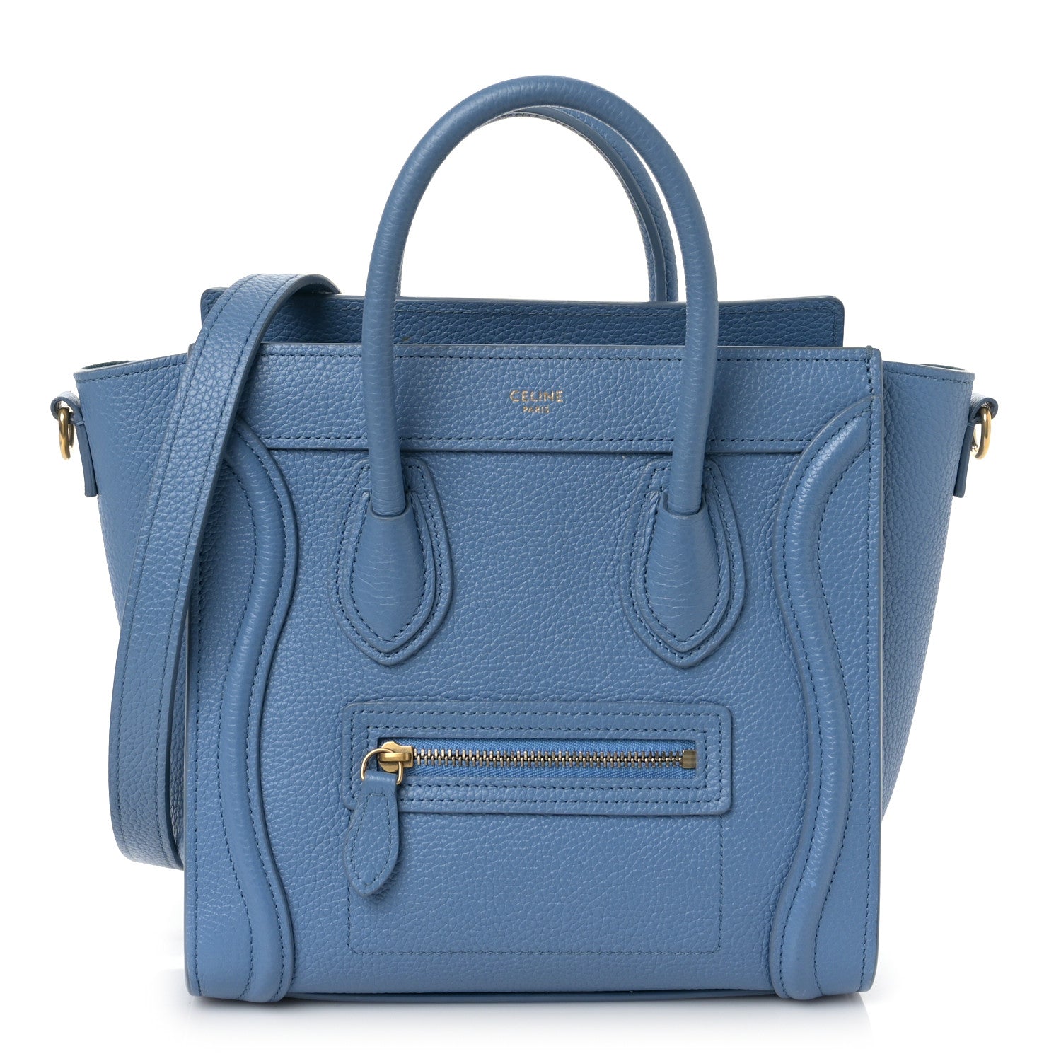 Celine Drummed Calfskin Nano Luggage Azure 1 of 9