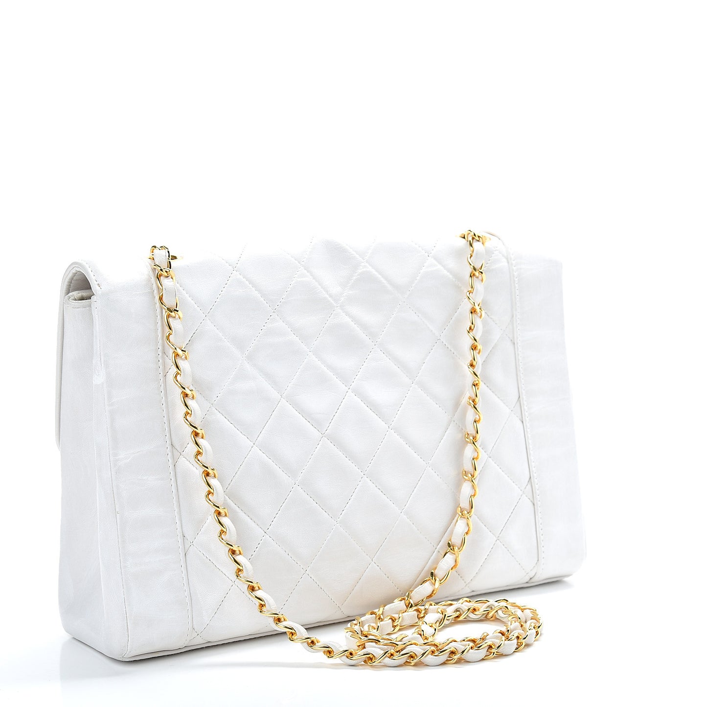 Lambskin Quilted Medium Single Flap White