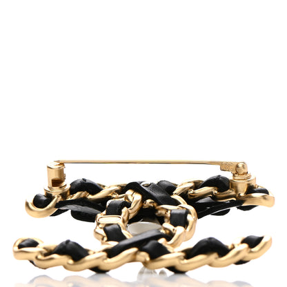 Chanel Metal Calfskin Chain 90's Camellia Brooch Black Gold 4 of 5