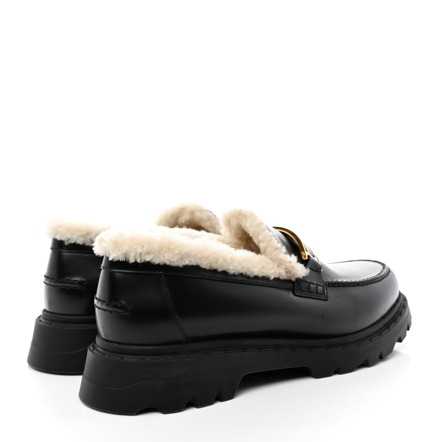 Brushed Calfskin Shearling Dior Code Lug Sole 15mm Loafers 39.5 Black Natural