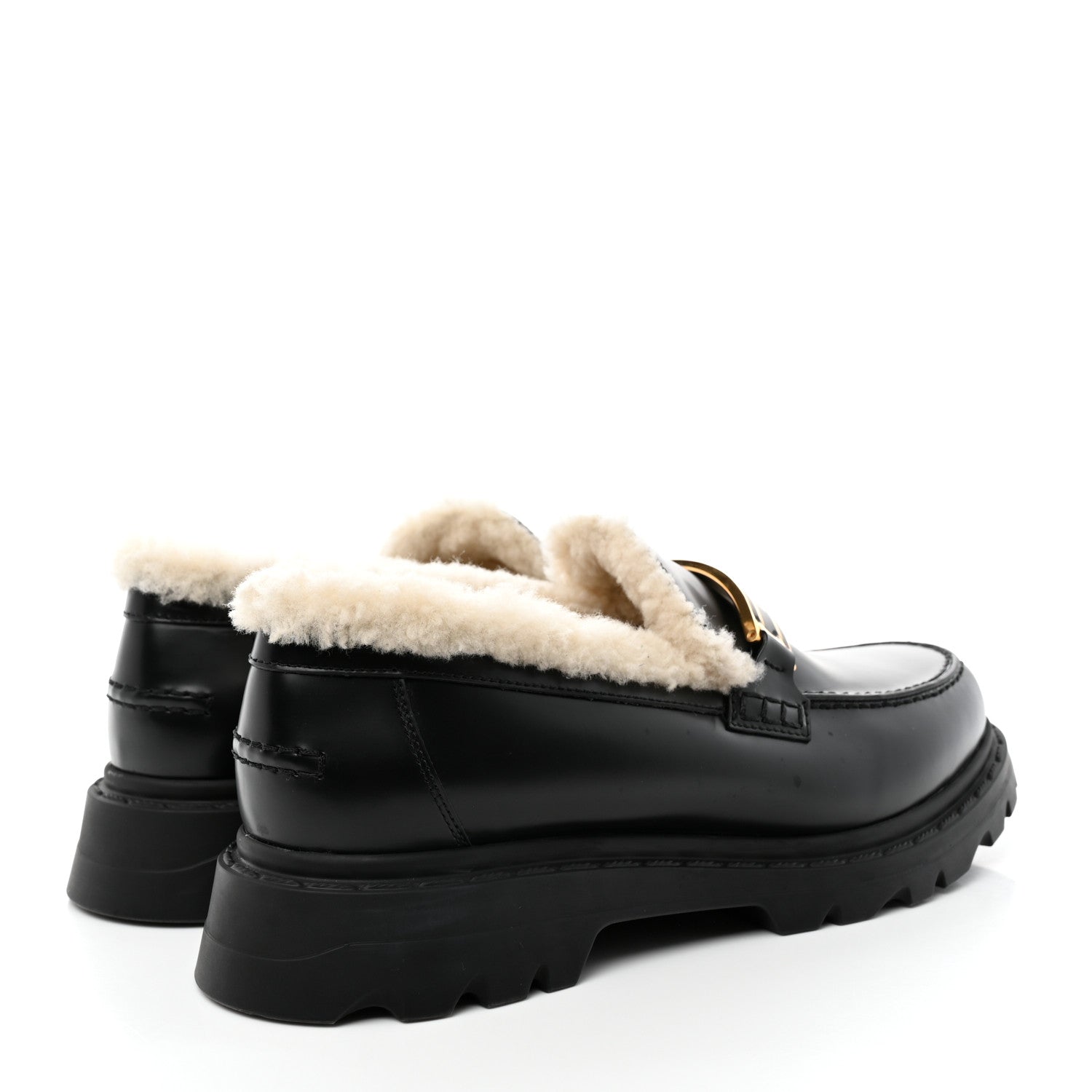 Christian Dior Brushed Calfskin Shearling Dior Code Lug Sole 15mm Loafers 39.5 Black Natural 4 of 13