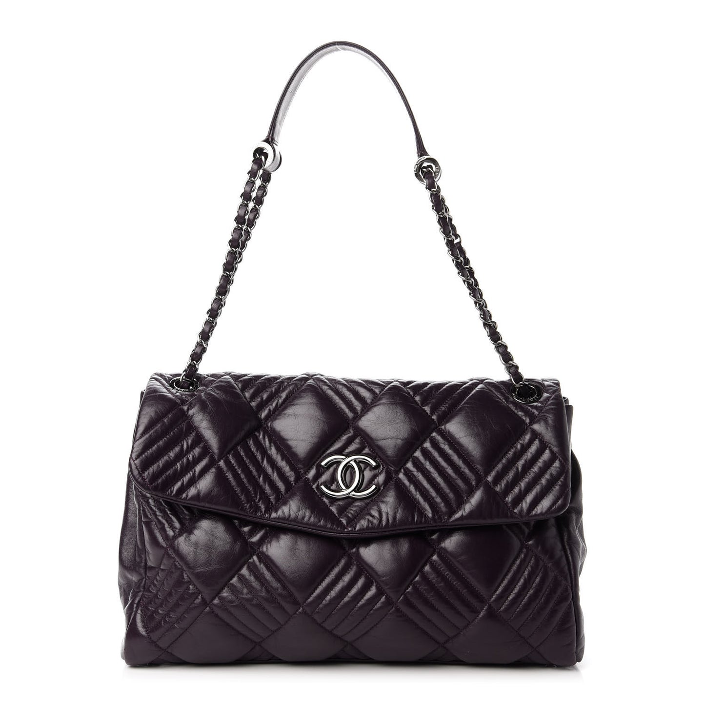 Calfskin Diagonal Quilted Flap Purple