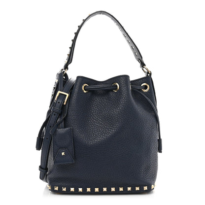 Valentino Garavani Pebbled Calfskin Small Rockstud Bucket Bag Navy 1 of 19