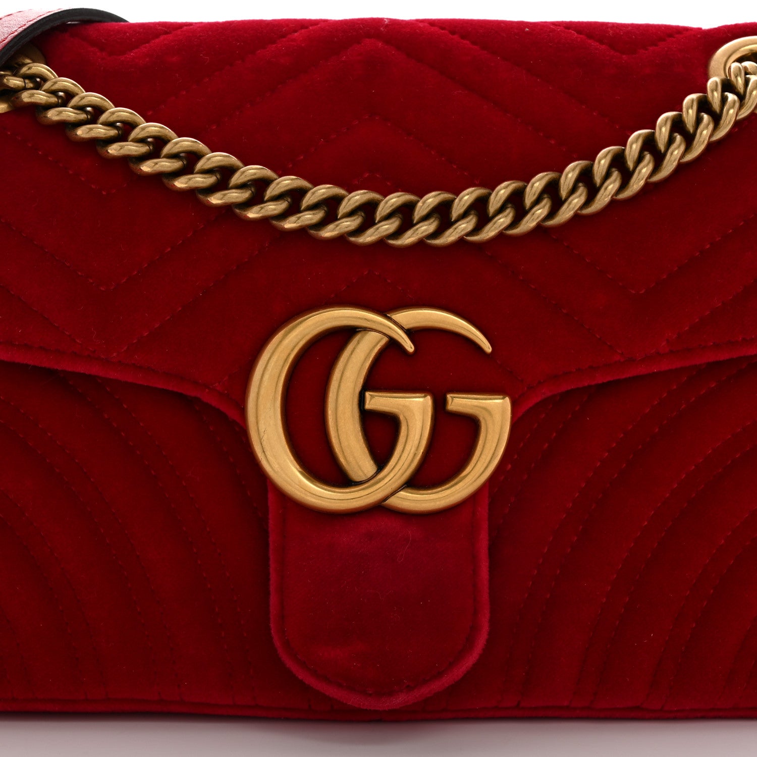 Gucci Velvet Matelasse Small GG Marmont Shoulder Bag Hibiscus Red 8 of 11