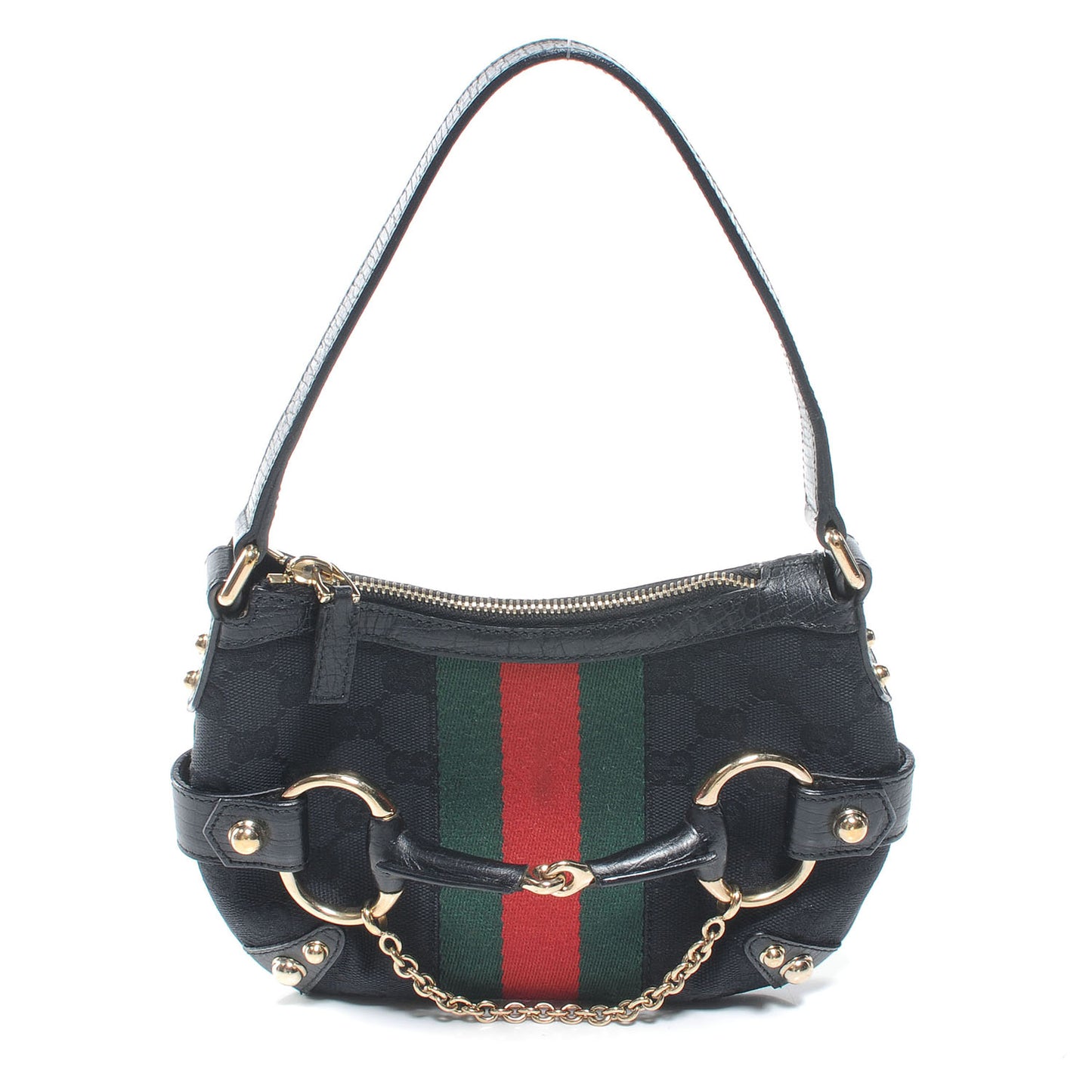 Monogram Small Horsebit Web Hobo Black