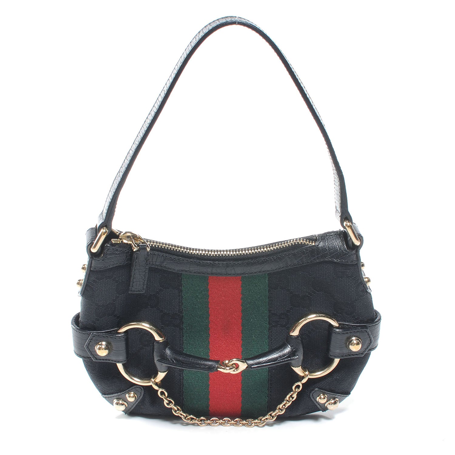 Gucci Monogram Small Horsebit Web Hobo Black 1 of 7