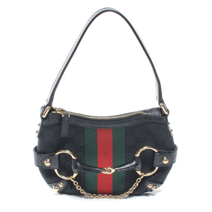 Gucci Monogram Small Horsebit Web Hobo Black 1 of 7