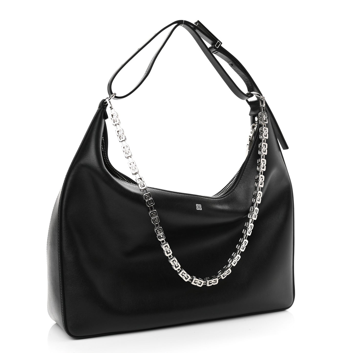 Smooth Calfskin Medium Moon Cut Out Shoulder Bag Black