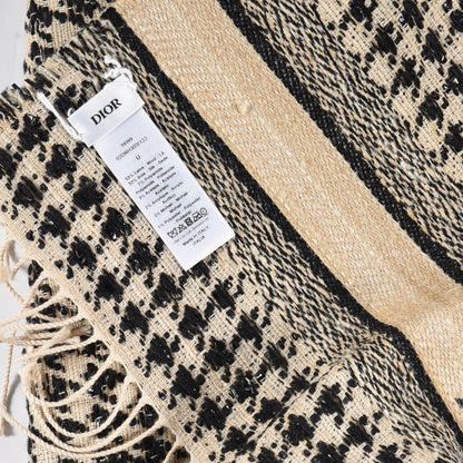 Christian Dior Wool Silk Houndstooth Fringe Scarf Beige Black 4 of 4