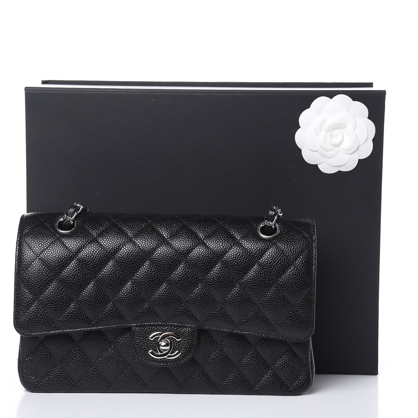 Caviar Quilted Medium Double Flap Black