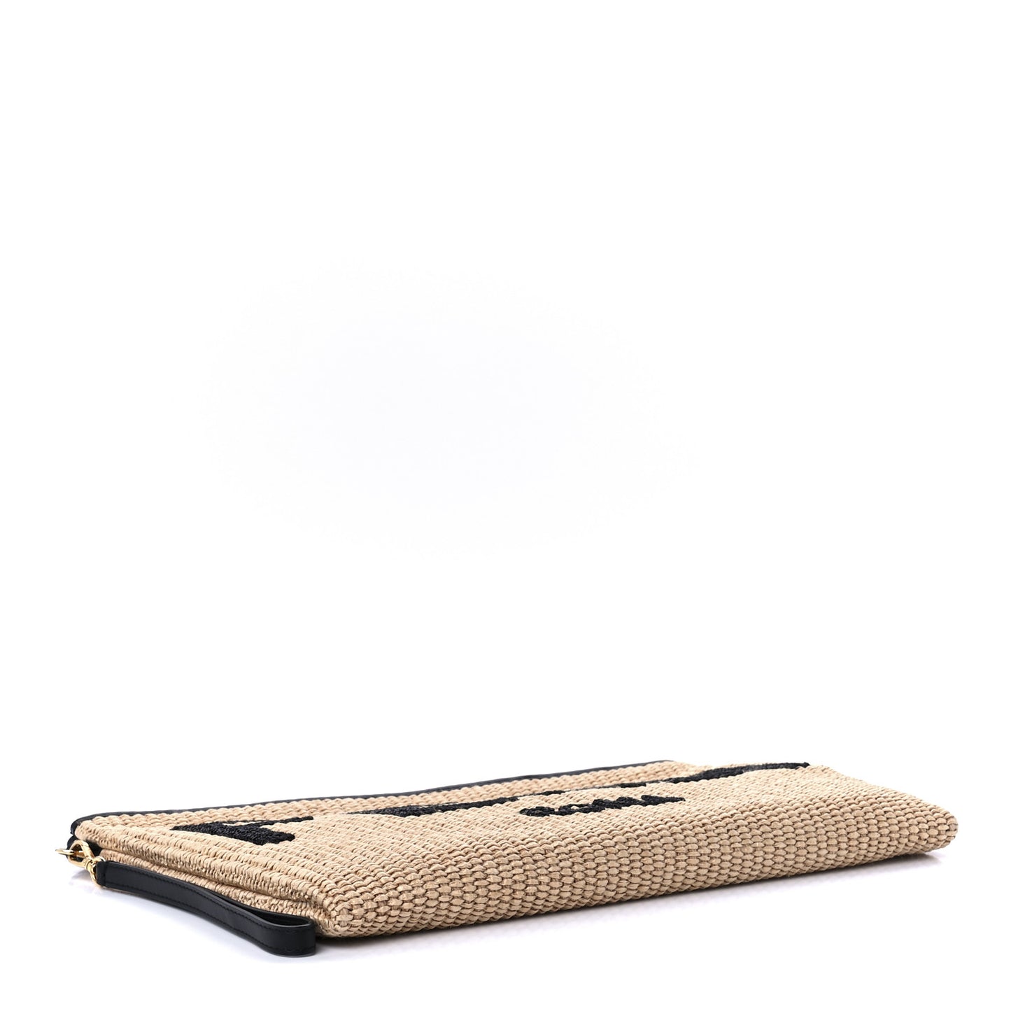 Straw Vitello King Logo Woven Large Flat Pouch Paglia Black
