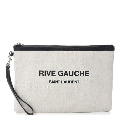 Saint Laurent Linen Canvas Rive Gauche Zipped Pouch Optic White 1 of 6