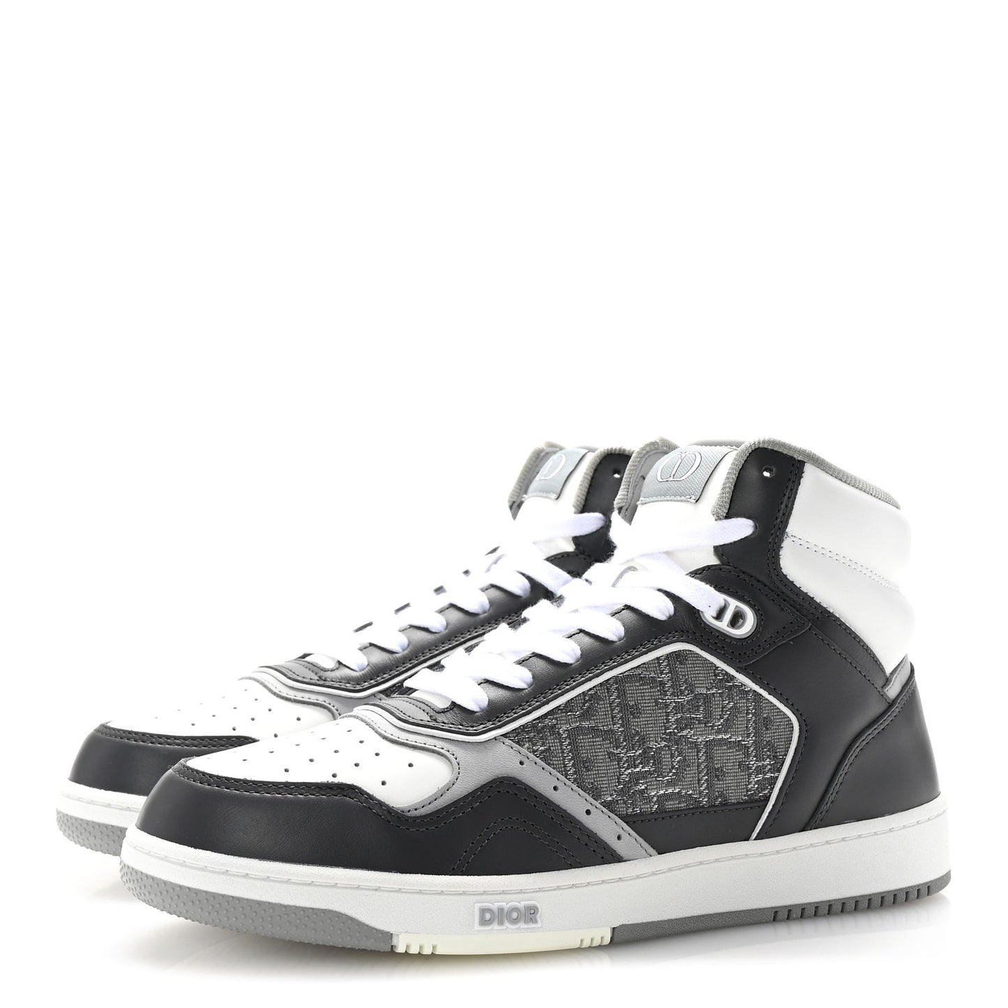 Smooth Calfskin Jacquard Oblique Mens B27 High Top Sneakers 40 Grey