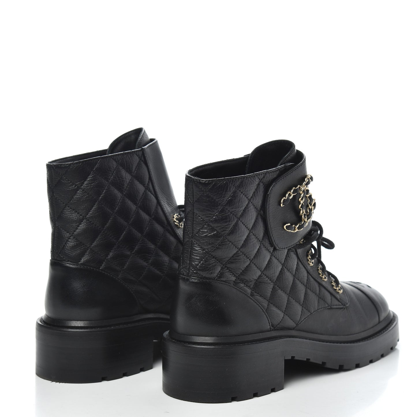 Shiny Goatskin Calfskin Quilted Lace Up Combat Boots 39 Black