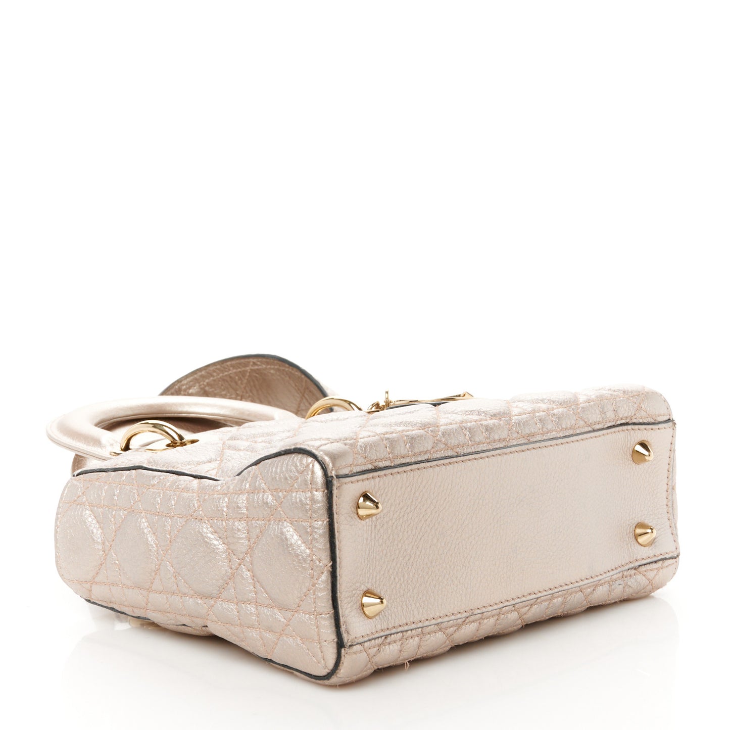 Metallic Grained Calfskin Cannage Small Supple Lady Dior Pale Gold