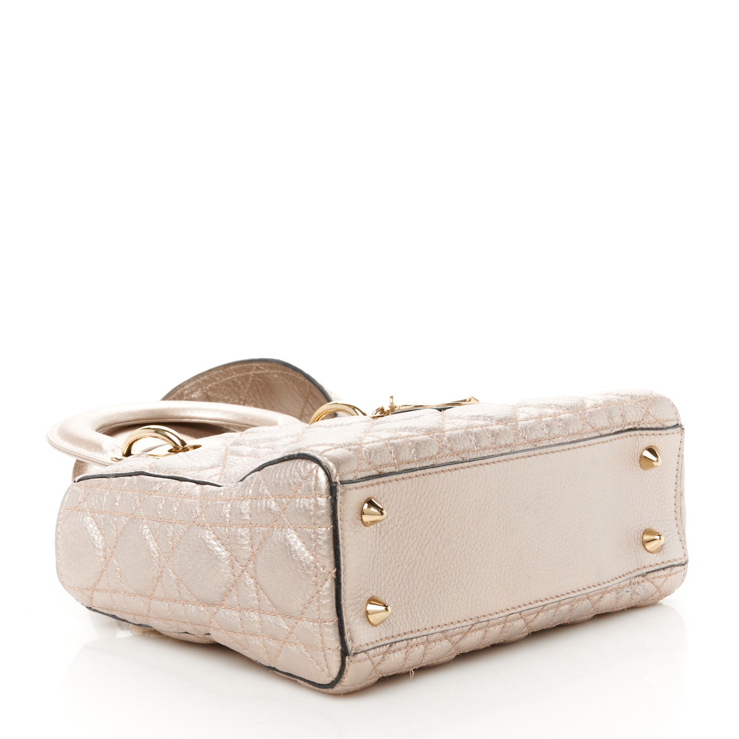 Christian Dior Metallic Grained Calfskin Cannage Small Supple Lady Dior Pale Gold 4 of 12