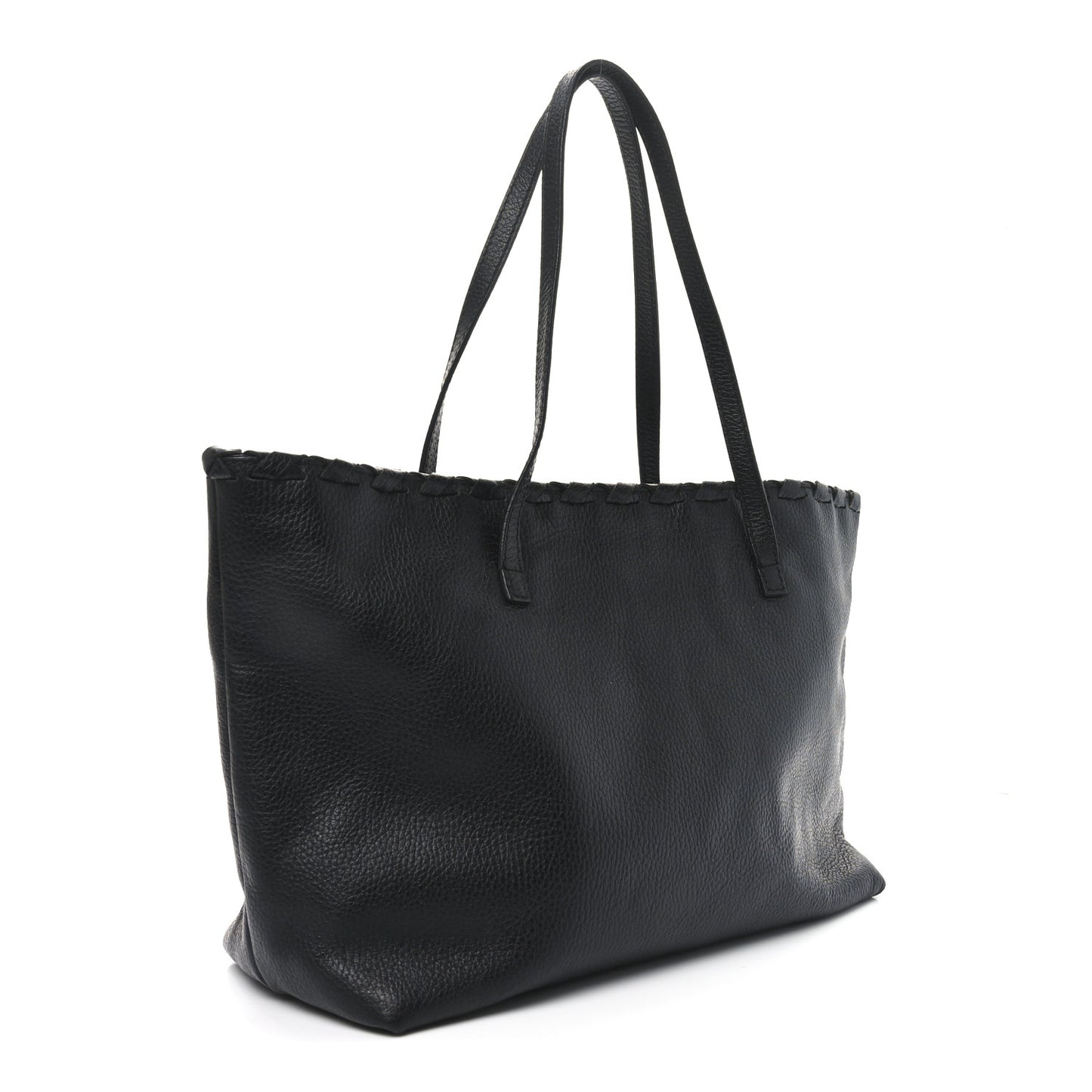 Pebbled Calfskin Bamboo Tassel Tote Black