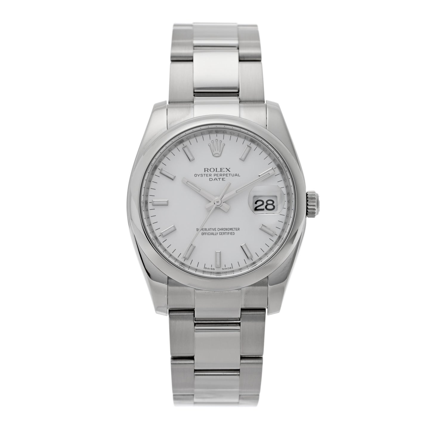 Stainless Steel 34mm Oyster Perpertual Date Watch White 115200