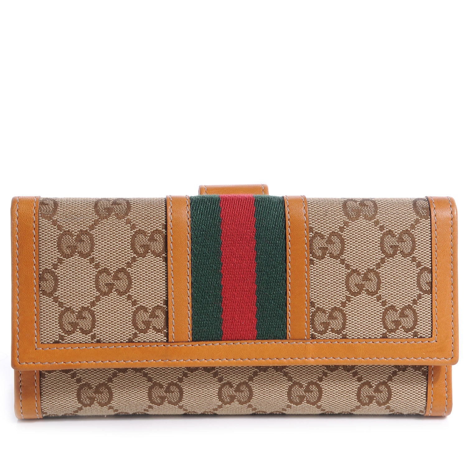 Gucci Monogram Vintage Web Continental Wallet Tan 1 of 7