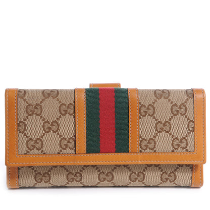 Gucci Monogram Vintage Web Continental Wallet Tan 1 of 7