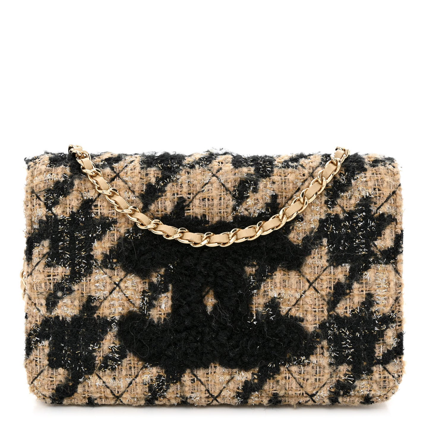 Tweed Shearling Quilted Chanel Wallet On Chain WOC and Coin Purse Beige Black