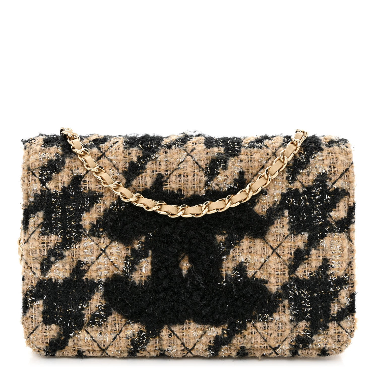 Chanel Tweed Shearling Quilted Chanel Wallet On Chain WOC and Coin Purse Beige Black 3 of 14