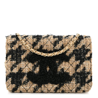 Chanel Tweed Shearling Quilted Chanel Wallet On Chain WOC and Coin Purse Beige Black 3 of 14