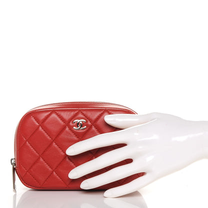 Chanel Lambskin Quilted Small Curvy Pouch Cosmetic Case Red 2 of 6