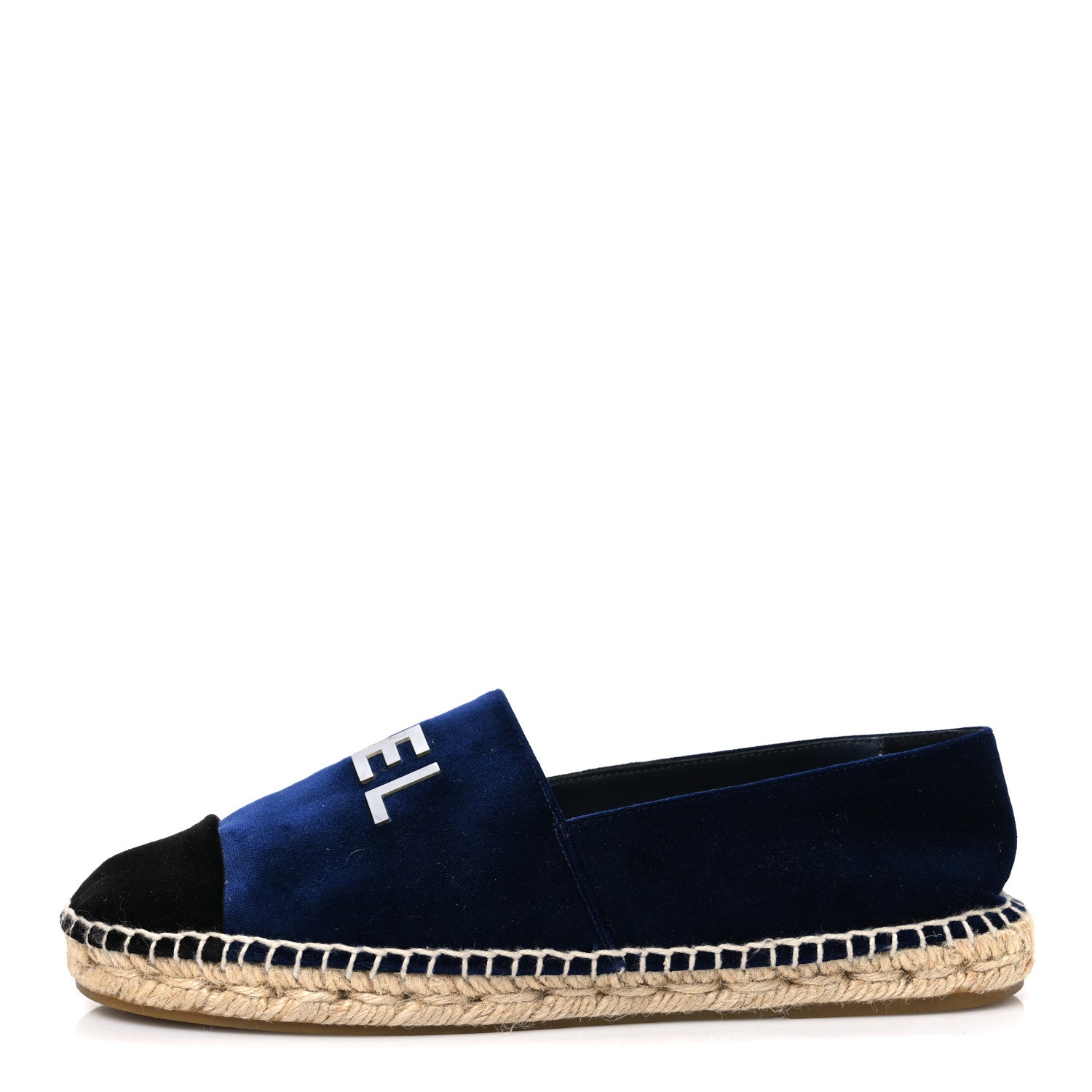 Chanel Velvet Logo Espadrilles 38 Navy Black 1 of 11